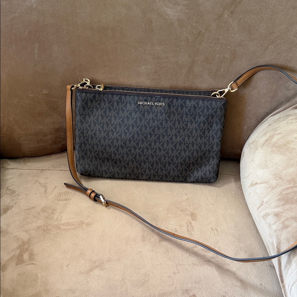 Michael Kors Dark Brown & Tan MK Logo Crossbody